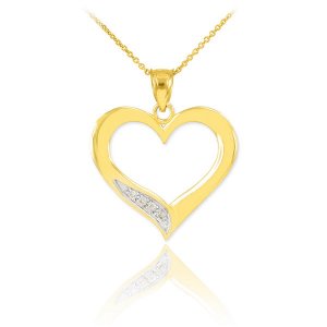 Diamond Open Heart Pendant Necklace in 9ct Two-Tone Gold