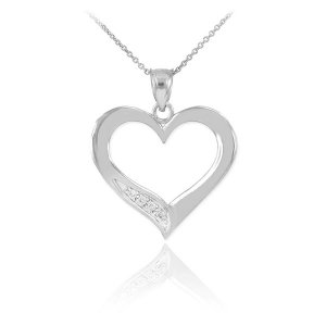 Diamond Open Heart Pendant Necklace in 9ct White Gold