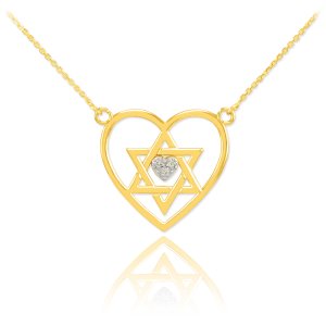 Diamond Open Heart Star of David Pave Heart Necklace in 9ct Gold