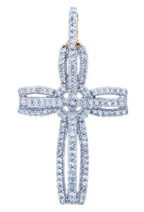 Diamond Openwork Cross Pendant Necklace in 9ct White Gold