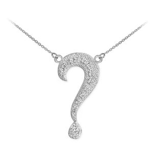 Diamond Textured Question Mark Pendant Necklace in 9ct White Gold