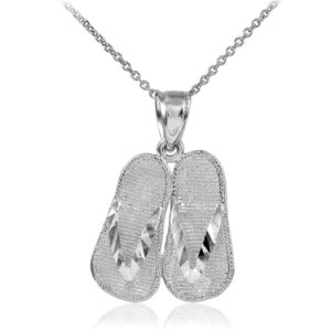 Flip Flops 3D Charm Pendant Necklace in 9ct White Gold