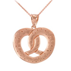Love Heart Pretzel Pendant Necklace in 9ct Rose Gold