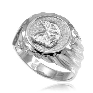Men's Eagle Head Ring in 9ct White Gold