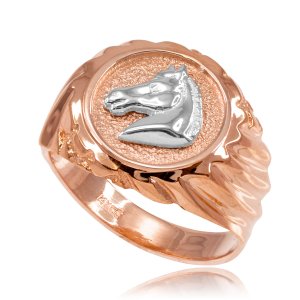 Men's Horse Head Ring in 9ct Rose Gold