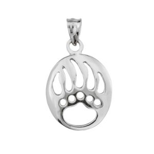 Openwork Bear Paw Print Charm Pendant Necklace in Sterling Silver
