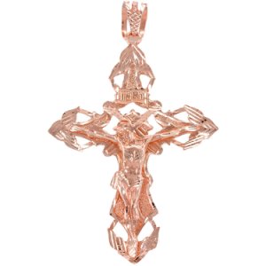 Precision Cut Extra Large Cross Pendant Necklace in 9ct Rose Gold