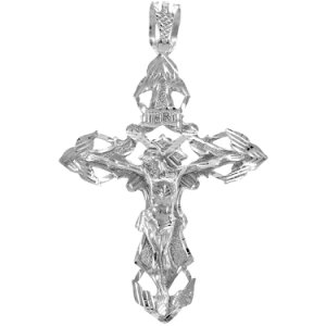 Precision Cut Extra Large Cross Pendant Necklace in 9ct White Gold