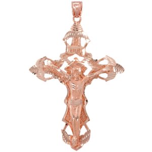 Precision Cut Extra Large INRI Crucifix Cross Necklace in 9ct Rose Gold