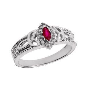 Ruby and Diamond Trinity Knot Ring in 9ct White Gold