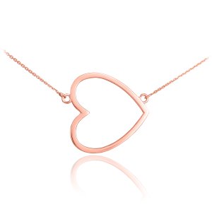 Sideways Open Heart Pendant Necklace in 9ct Rose Gold