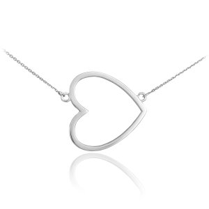 Sideways Open Heart Pendant Necklace in 9ct White Gold