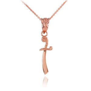 Small Scimitar Knife Charm Pendant Necklace in 9ct Rose Gold