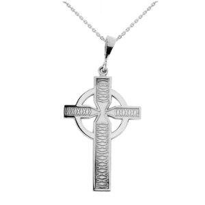 Textured Cross Pendant Necklace in 9ct White Gold