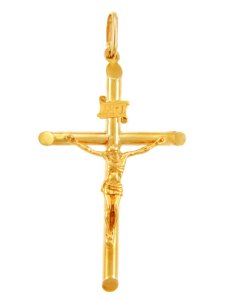Tubular Catholic Crucifix Cross Pendant Necklace in 9ct Gold