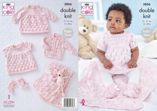 Dresses, Cardigan, Blanket and Bootees in King Cole Little Treasures DK (5856)