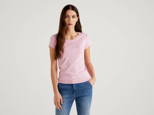 Benetton Online exclusive, Pullover Aus Baumwolle Mit Kurzen Ärmeln, größe XS, Pink, Damen