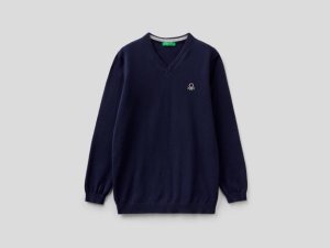 United Colors Of Benetton - Benetton online exclusive, pullover mit v-ausschnitt, größe xx, dunkelblau, jungen