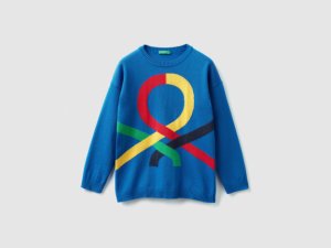 United Colors Of Benetton - Benetton, pullover mit eingearbeitetem motiv, größe 1y, hellblau, jungen