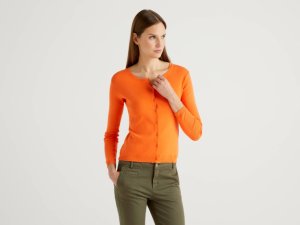 Benetton Online exclusive, Gilet Col Rond En Coton, taille XL, Orange, Femme