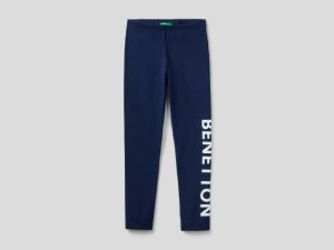 Benetton, Leggings With Logo Print, size 1Y, Dark Blue, Kids