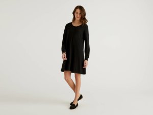 Benetton, Long Sleeve Knit Dress, size XS, Black, Women