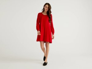Benetton, Long Sleeve Knit Dress, size XS, Red, Women