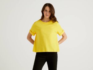 United Colors Of Benetton - Benetton, 100% cotton boxy fit t-shirt, size xl, yellow, women