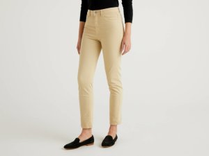Benetton, Stretch Cotton Trousers, size 26, Beige, Women