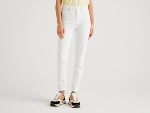 Benetton, Stretch Cotton Trousers, size 31, White, Women