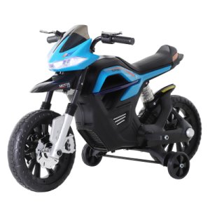 HOMCOM Ride On Kids Electric Motorbike Scooter 6V Battery Powered w/ Brake Reverse Lights and Music Blue