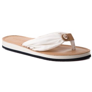 Zehentrenner TOMMY HILFIGER - Leather Footbed Beach Sandal FW0FW00475 Whisper White 121