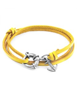Anchor & Crew Mens ANCHOR CREW Mustard Yellow Clyde Silver and Flat Leather Bracelet - One Size