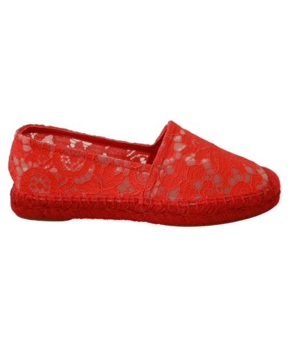 Dolce & Gabbana Womens Red Lace Cotton Espadrilles Flats Shoes - Multicolour - Size 36