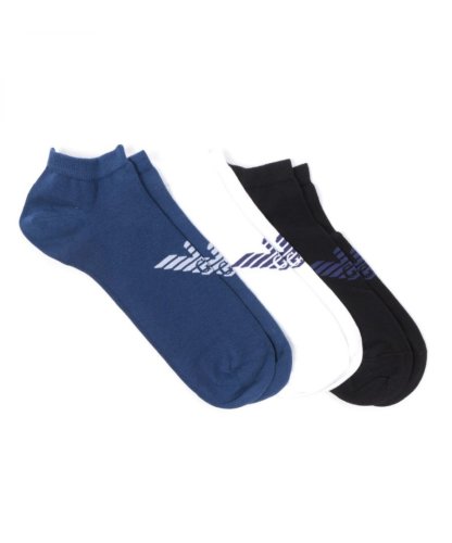 Emporio Armani Mens Loungewear 3 Pack Eagle Ankle Socks - Black, White & Blue - Multicolour - Size Small