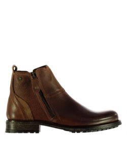 Firetrap Mens Jinx Smart Boots Double Side Zip Fastening Shoes Small Heel - Tan Leather - Size 9.5