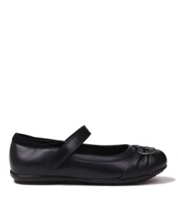 Kangol Kids Loreto Girls Flat Ballet Shoes Flats Ballerinas - Black Leather - Size 13 Child