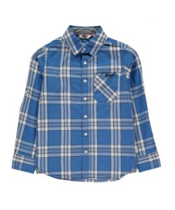 Lee Cooper Kids Long Sleeve Checked Shirt Junior Boys Chest Pocket Top - Navy/Blue Cotton - Size 13 Child