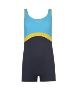 Slazenger Boys Girls Boyleg Swimming Suit Stretch Fit Swimwear Sea Pool Beach - Multicolour Nylon - Size 13 Child