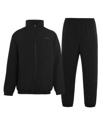 Slazenger Mens Woven Tracksuit Set Long Sleeve Zip Lightweight Top Bottoms - Black - Size 3XL