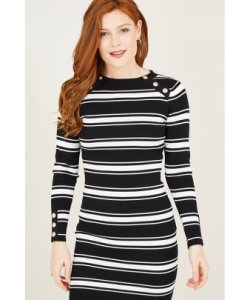 Yumi Womens Black Stripe Knitted Dresss - Size M