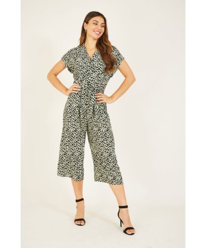 Yumi Womens Green Cheetah Print Jumpsuit - Size 12