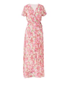 Yumi Womens Summer Rose Print Wrap Dipped Hem Maxi D - Pink - Size S