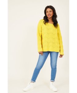 Yumi Womens Yellow Lace Stitch Jumper With Sequin Detail - Size L