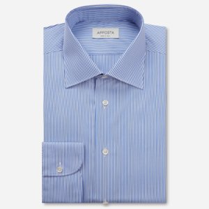 Camicia righe azzurro 100% puro cotone popeline giza 87, collo stile semifrancese