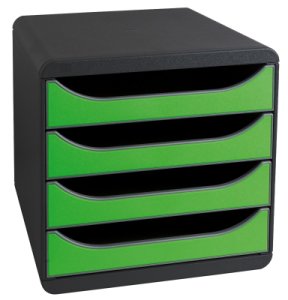Exacompta drawer unit with 4 drawers big box plastic black, green 27.8 x 34.7 x 26.7 cm