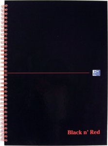 OXFORD Black n' Red A4 Wirebound Hardback Notebook Ruled 140 Pages