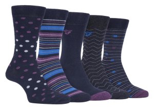 Farah - 5 Pairs Mens Patterned Cotton Dress Socks - 6-11 UK, Navy Purple (Polka Dots)