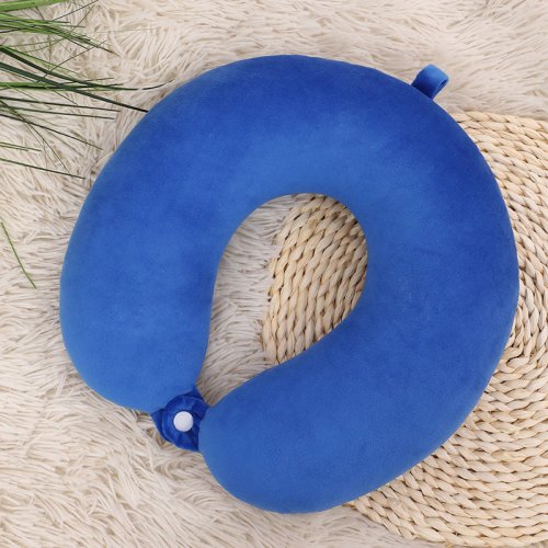 Armadadeals - Travel pillow head neck support pillow for traveling home office attachable snap strap car flight neck protective soft pillow - blue