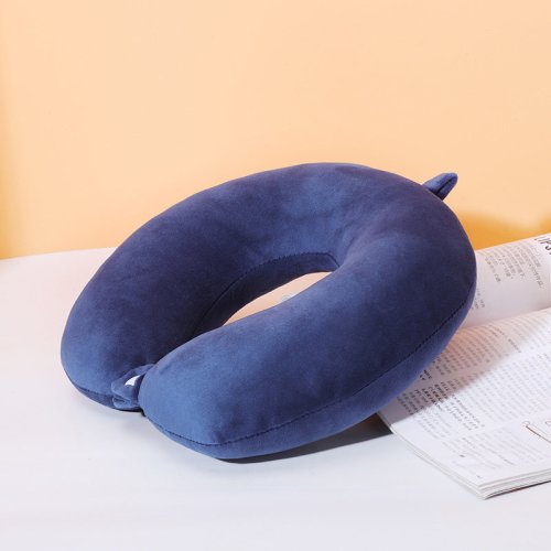 Travel Pillow Head Neck Support Pillow for Traveling Home Office Attachable Snap Strap Car Flight Neck Protective Soft Pillow - dark blue